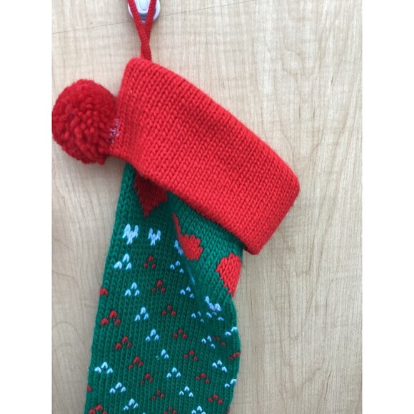 Set of 2 Matching Vintage Knit Christmas Stockings Red White Green Hearts Design - Picture 3 of 8